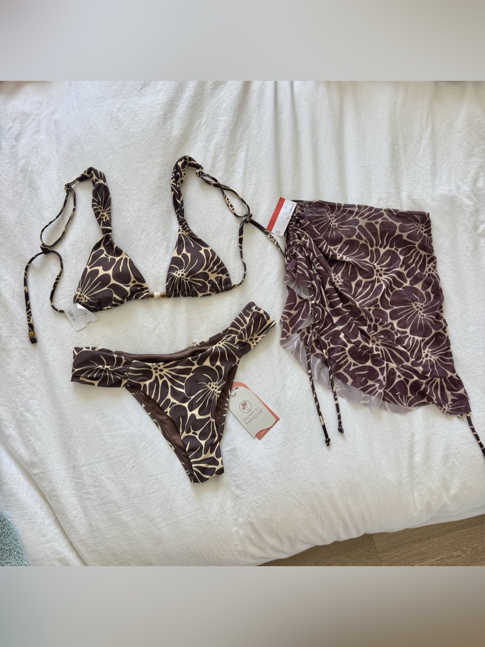 Floral Bikini Set in Brown & Cream NWT